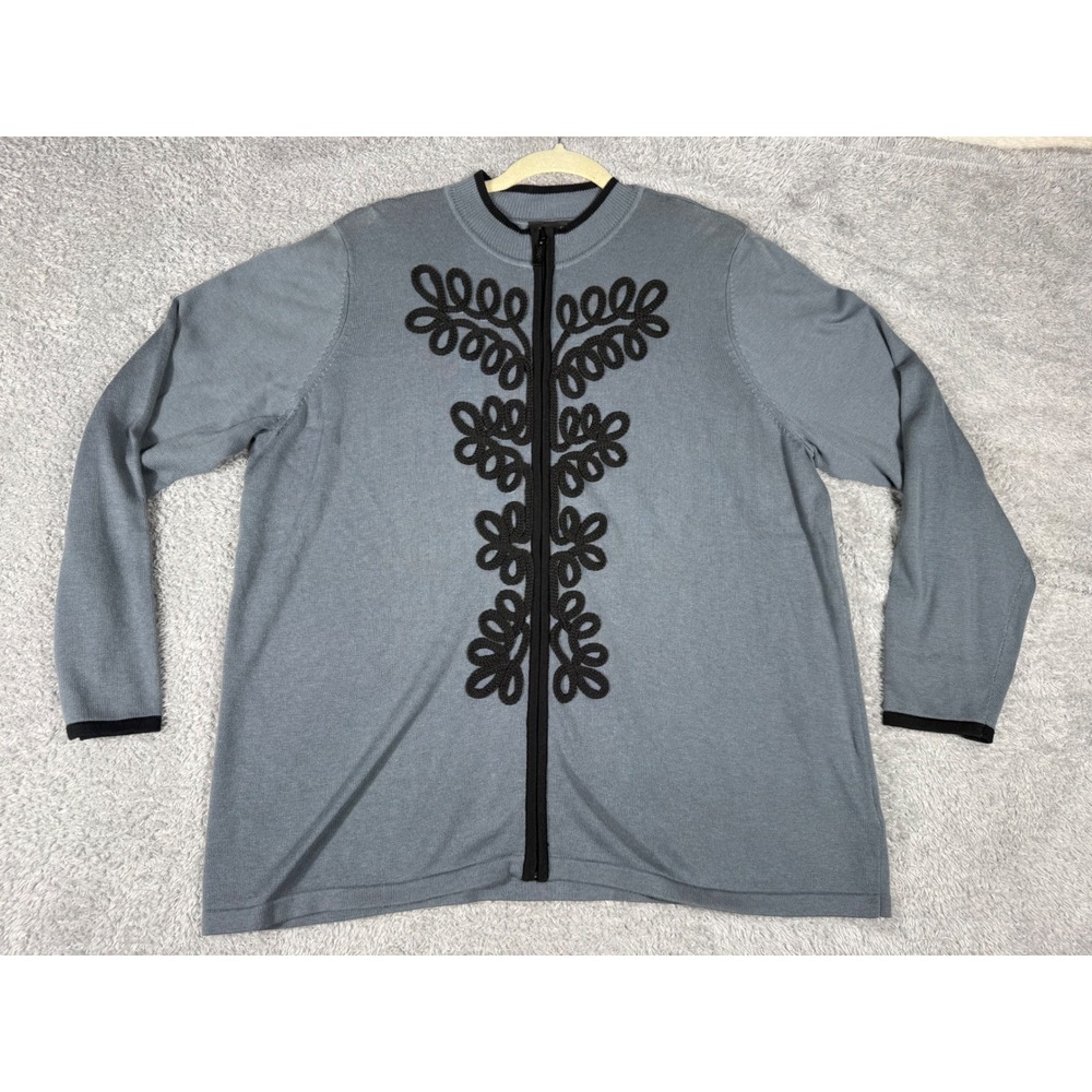Bob Mackie Cardigan Womens XL NWT Embroidered Zip Front Wearable Art Sweater